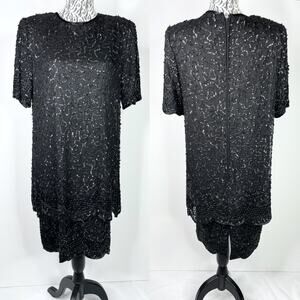 Vintage Brilliante By JA 100% Silk Black Beaded Dress